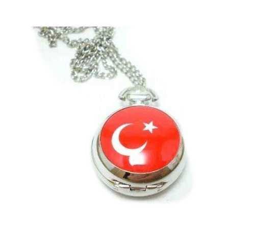 Türk Bayraklı kolye saat